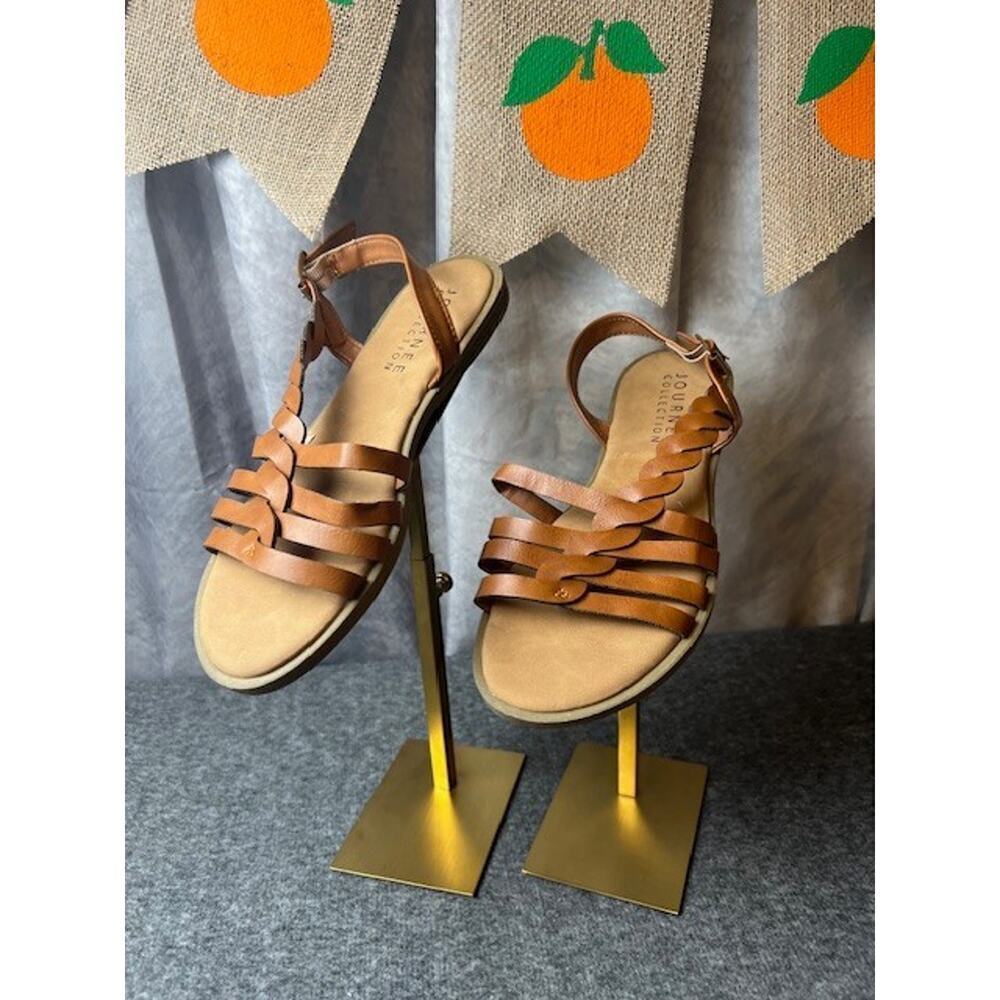 Journee Collection Women Solay Braided Slingback Sandals Size US 6.5M Tan Brown
